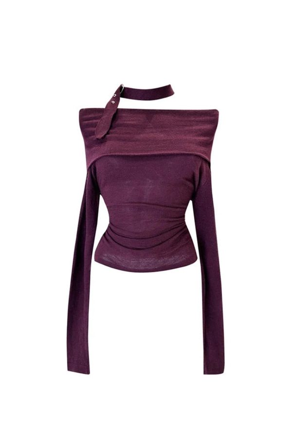 Asymmetric Choker Long Sleeve Top - Y2K Fashion & Coquette Aesthetic