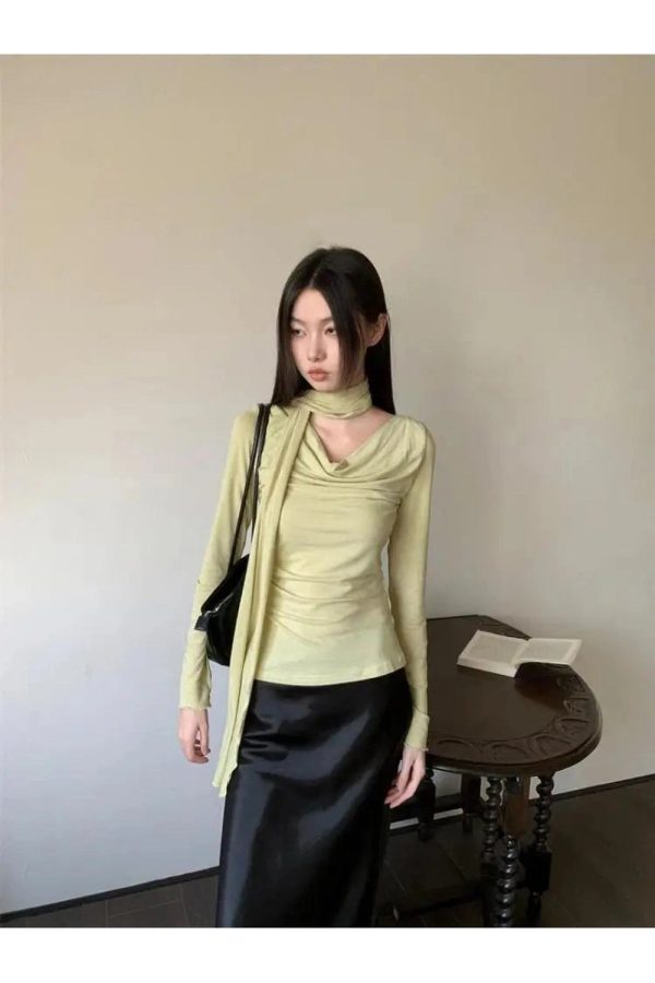 Asymmetrical Drape Neck Top - Y2K Fashion for Coquette & Grunge Aesthetics