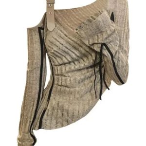 Asymmetrical Strap Detail Knit Top for Y2K Fashion & Coquette Aesthetic