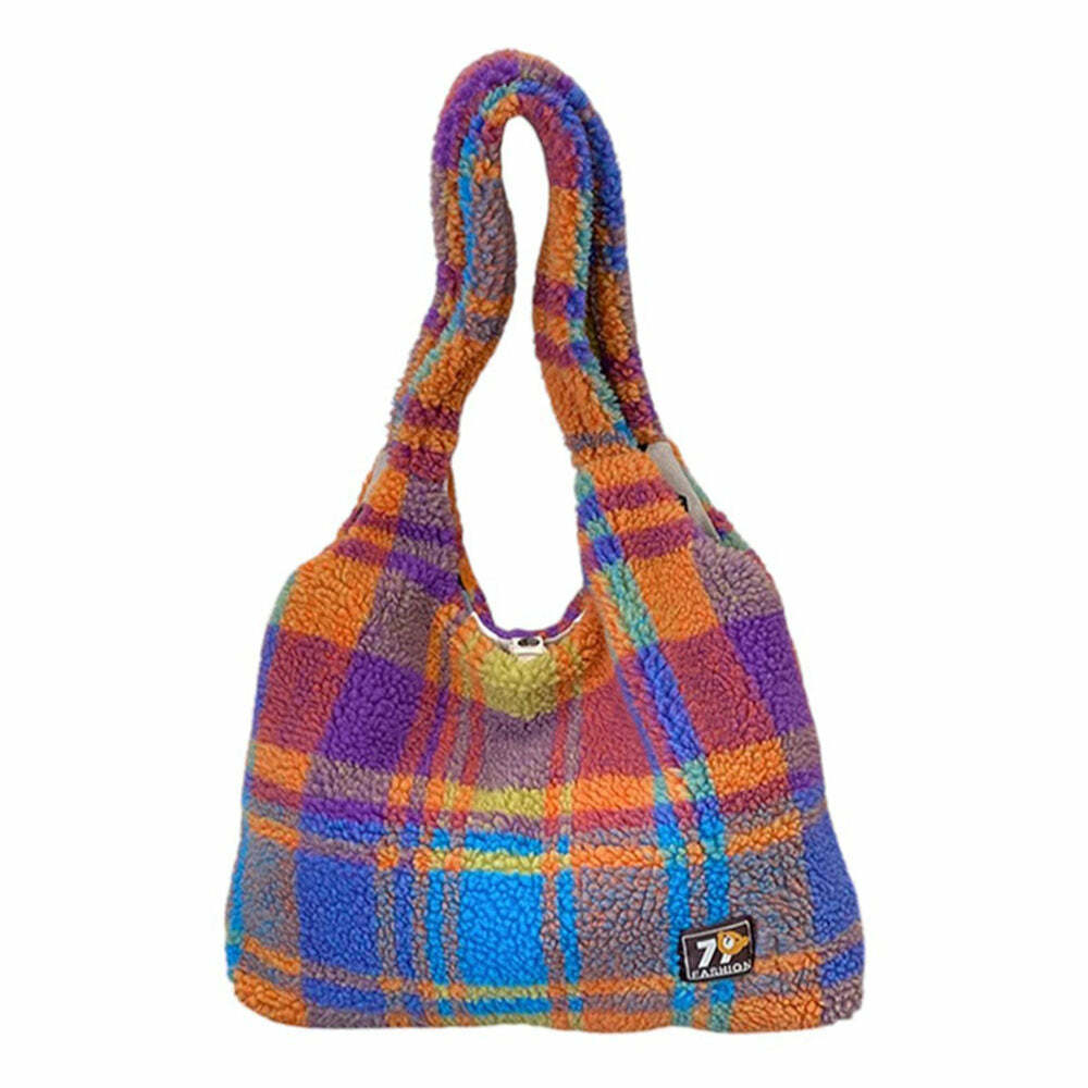 Autumn Feels Y2K Plaid Tote Bag - Perfect for Coquette & Grunge Aesthetics