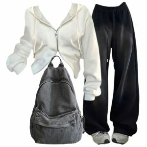 Baggy Y2K Grunge Sweatpants & White Zip Hoodie with Urban Ash Backpack