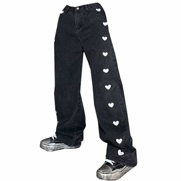 Black Hearts Jeans: Y2K Grunge Aesthetic for Trendy Outfits