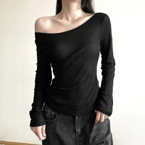 Black Off-Shoulder Ribbed Top - Y2K Fashion Essential for Coquette Aesthetic