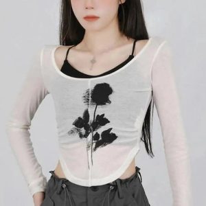 Black Rose Sheer Layered Top - Y2K Fashion for Coquette & Grunge Aesthetics