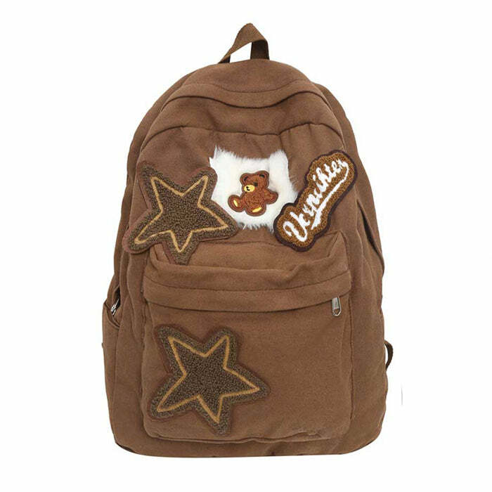 Brown Bear Star Backpack - Y2K Aesthetic Bag for Cute Outfits & Trends