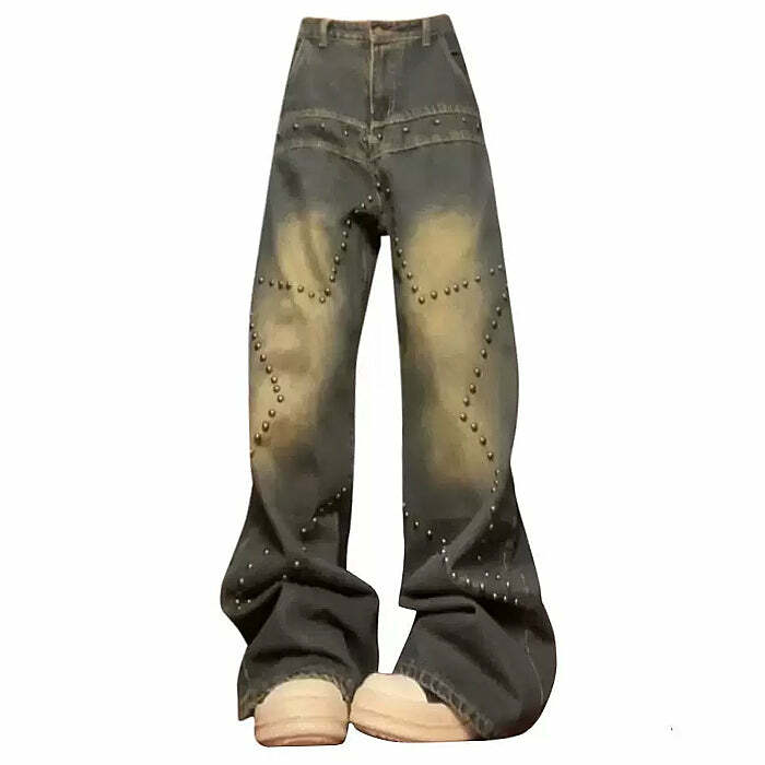 Brown Star Rivet Jeans - Y2K Fashion for Grunge & Coquette Aesthetic