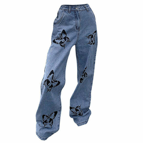 Butterfly Print Jeans: Y2K Fashion for Coquette & Grunge Aesthetics