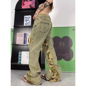 Camo Patchwork Distressed Jeans for Y2K Fashion & Grunge Aesthetic