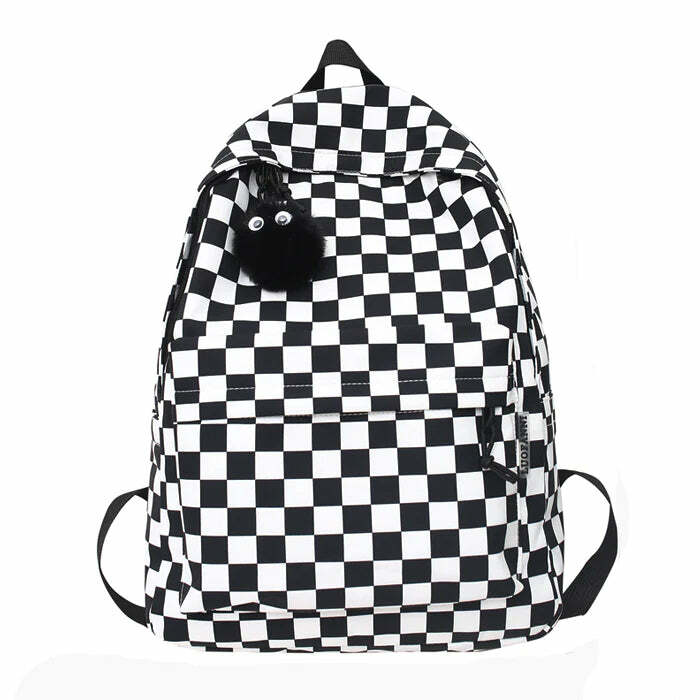 Checkered Canvas Backpack - Y2K Aesthetic Bag for Trendy Outfits