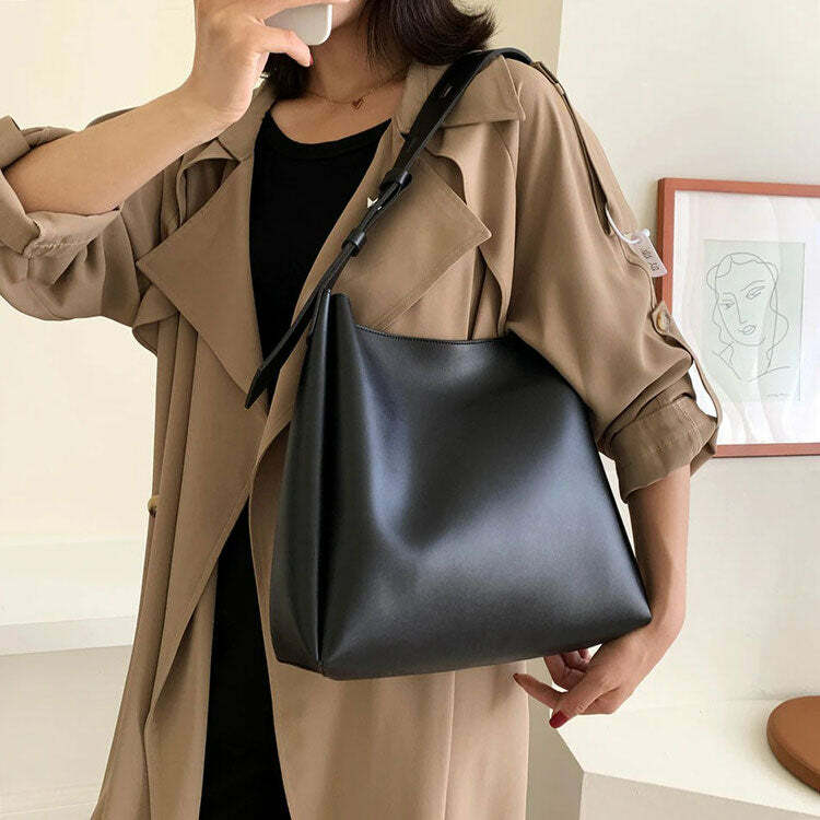 Chic Minimalist Vegan Leather Tote Bag for Y2K Fashion Lovers