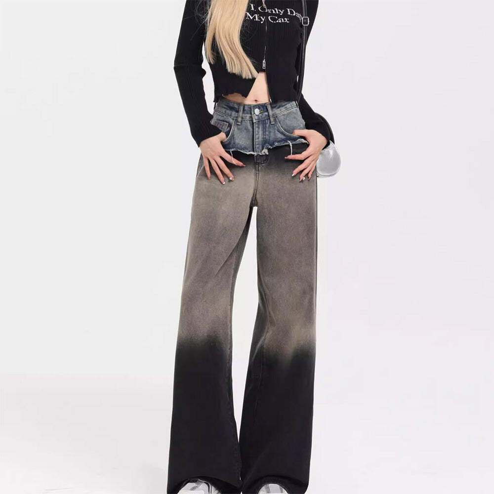 Control Freak Layered Baggy Jeans for Y2K Fashion & Grunge Aesthetic