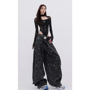 Cosmic Dust Baggy Wide-Leg Jeans for Y2K Fashion & Aesthetic Outfits