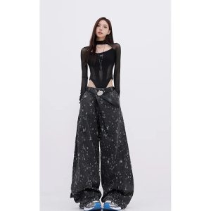 Cosmic Dust Baggy Wide-Leg Jeans for Y2K Fashion & Aesthetic Outfits