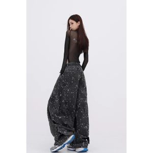 Cosmic Dust Baggy Wide-Leg Jeans for Y2K Fashion & Aesthetic Outfits