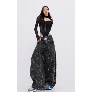 Cosmic Dust Baggy Wide-Leg Jeans for Y2K Fashion & Aesthetic Outfits