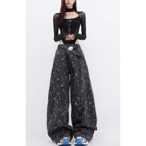 Cosmic Dust Baggy Wide-Leg Jeans for Y2K Fashion & Aesthetic Outfits