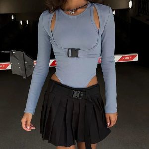 Cyber Buckle Harness Top - Y2K Fashion, Grunge Aesthetic, Cute Tops