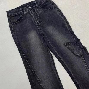 Dark Butterfly Flare Jeans - Y2K Fashion for Grunge & Coquette Aesthetic