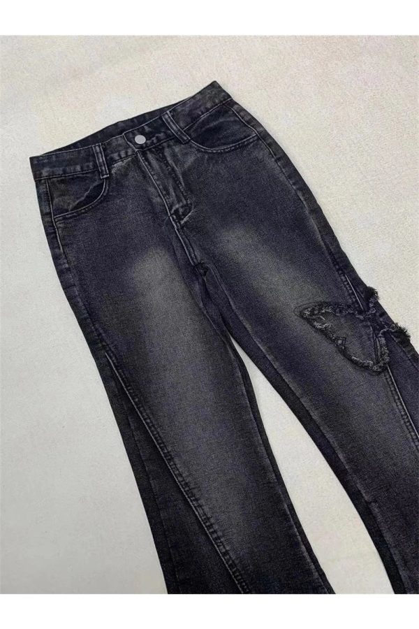 Dark Butterfly Flare Jeans - Y2K Fashion for Grunge & Coquette Aesthetic