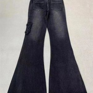 Dark Butterfly Flare Jeans - Y2K Fashion for Grunge & Coquette Aesthetic