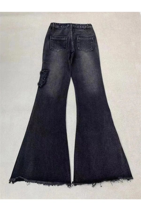 Dark Butterfly Flare Jeans - Y2K Fashion for Grunge & Coquette Aesthetic