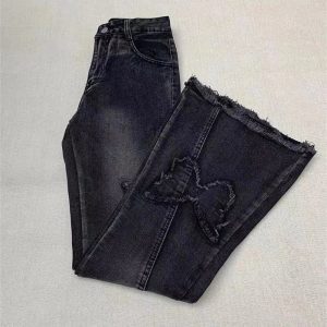 Dark Butterfly Flare Jeans - Y2K Fashion for Grunge & Coquette Aesthetic