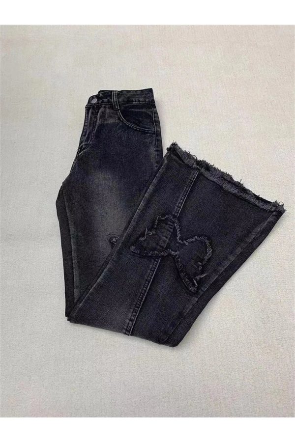 Dark Butterfly Flare Jeans - Y2K Fashion for Grunge & Coquette Aesthetic