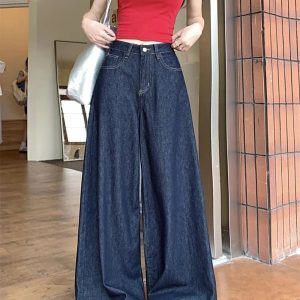 Dark Wash Baggy Y2K Denim Jeans for Grunge & Coquette Aesthetic