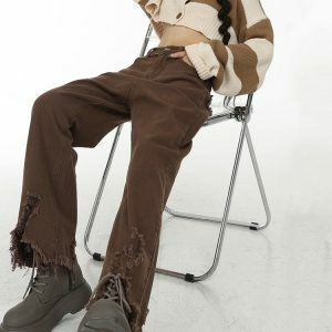 Distressed Brown Straight Leg Jeans - Y2K Fashion & Grunge Aesthetic