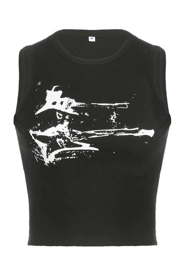 Distressed Graphic Ribbed Top - Y2K Fashion for Coquette & Grunge Aesthetics