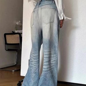 Distressed Light-Wash Wide-Leg Jeans for Y2K Fashion & Aesthetic Outfits