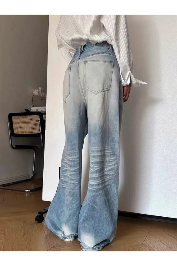 Distressed Light-Wash Wide-Leg Jeans for Y2K Fashion & Aesthetic Outfits