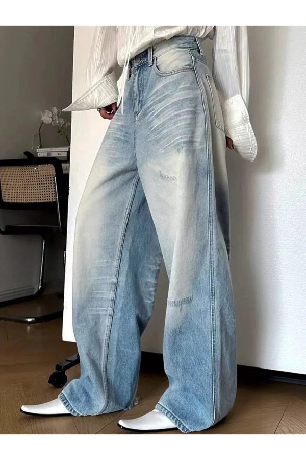 Distressed Light-Wash Wide-Leg Jeans for Y2K Fashion & Aesthetic Outfits