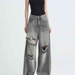 Distressed Oversized Baggy Jeans for Y2K Fashion & Grunge Aesthetic