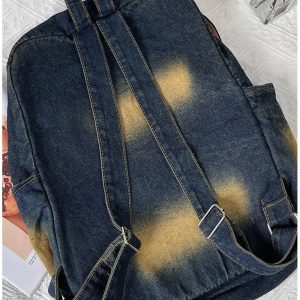 Distressed Vintage Denim Backpack - Y2K Aesthetic & Grunge Style Essential