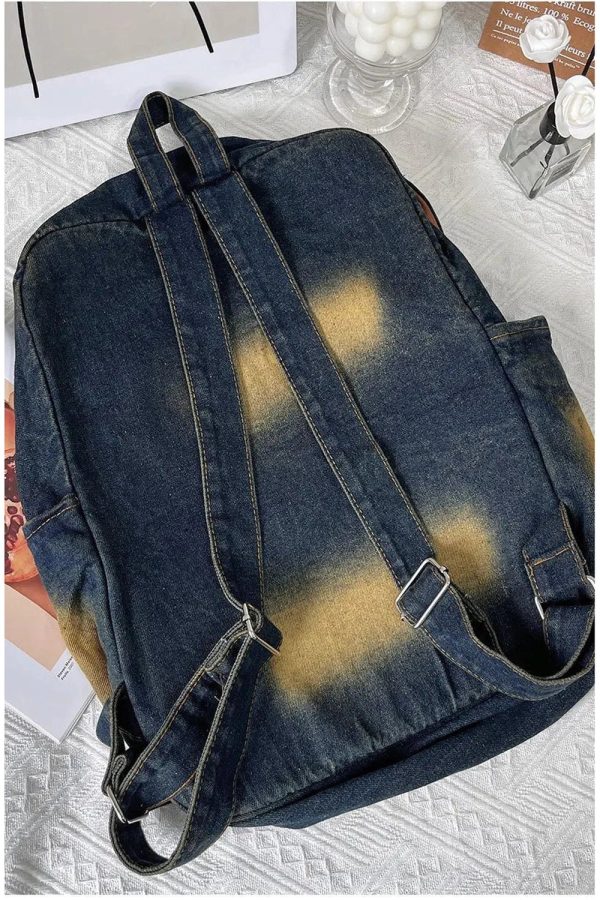 Distressed Vintage Denim Backpack - Y2K Aesthetic & Grunge Style Essential