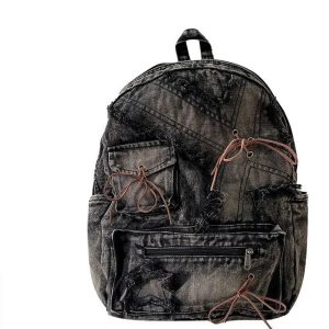 Distressed Vintage Denim Backpack - Y2K Aesthetic & Grunge Style Essential