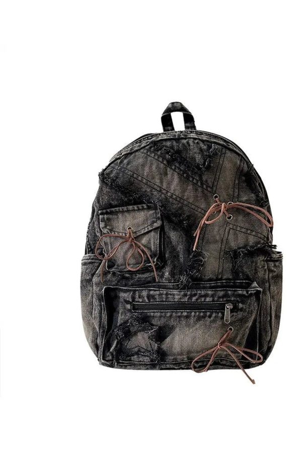 Distressed Vintage Denim Backpack - Y2K Aesthetic & Grunge Style Essential