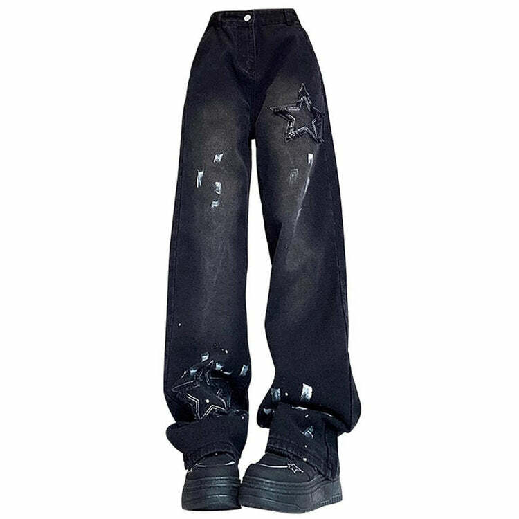 Downtown Girl Black Y2K Star Jeans - Trendy Grunge Aesthetic Outfit