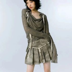 Draped Mesh Tie-Up Top for Y2K Fashion: Cute Coquette & Grunge Aesthetic