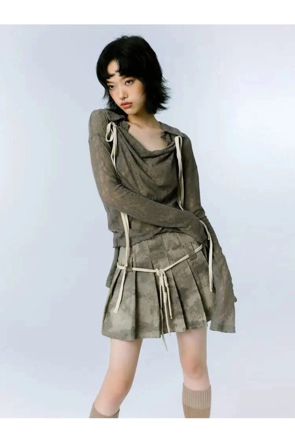 Draped Mesh Tie-Up Top for Y2K Fashion: Cute Coquette & Grunge Aesthetic