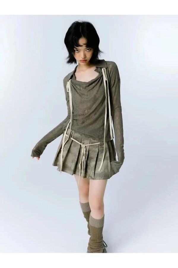 Draped Mesh Tie-Up Top for Y2K Fashion: Cute Coquette & Grunge Aesthetic