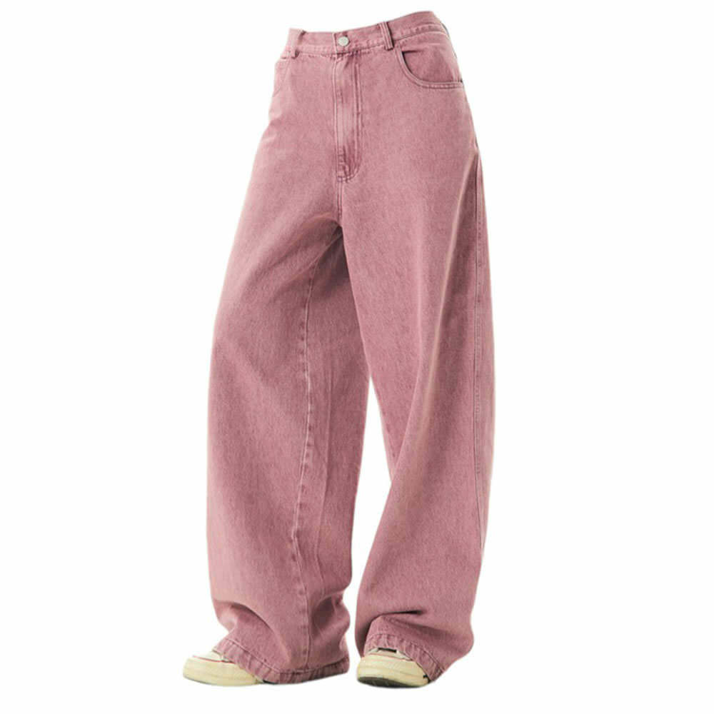 Dusty Pink Y2K Skater Girl Baggy Jeans for Coquette & Grunge Aesthetic