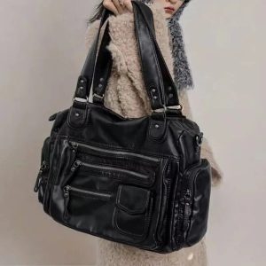 Edgy Multi-Pocket Handbag for Y2K Fashion & Coquette Aesthetic Styles