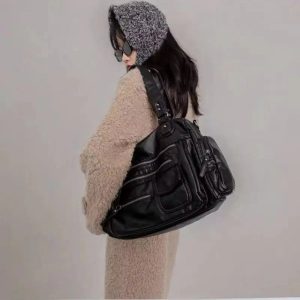 Edgy Multi-Pocket Handbag for Y2K Fashion & Coquette Aesthetic Styles