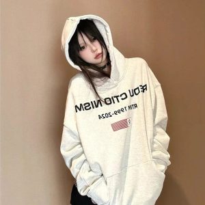 Edgy Y2K Oversized Hoodie - Grunge Aesthetic & Coquette Style