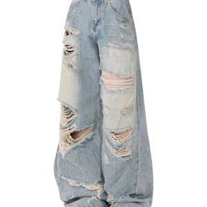 Extreme Distressed Baggy Jeans for Y2K Fashion & Grunge Aesthetic