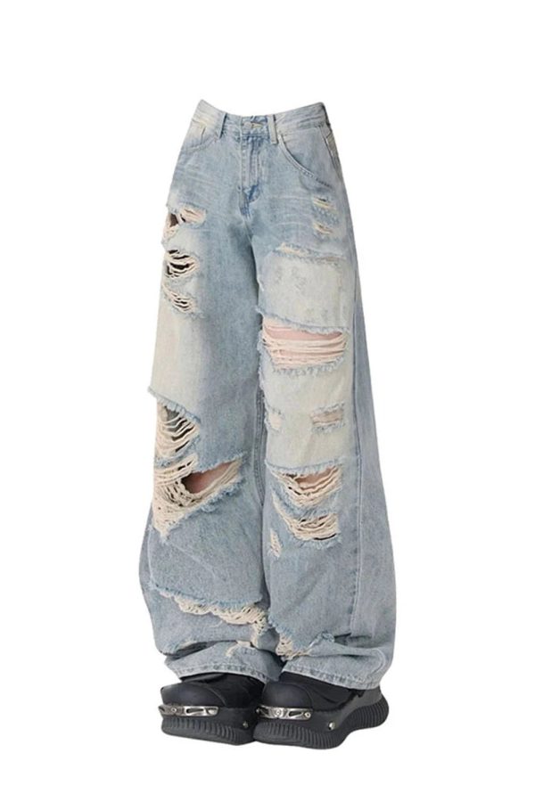 Extreme Distressed Baggy Jeans for Y2K Fashion & Grunge Aesthetic