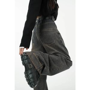 Faded Grunge Baggy Jeans for Y2K Fashion & Coquette Aesthetic Outfits