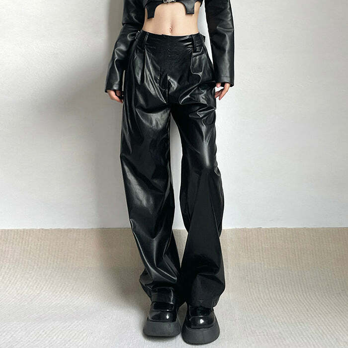 Faux Leather Grunge Pants for Y2K Aesthetic & Coquette Fashion